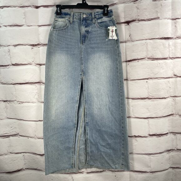 RSQ Womens Skirt Denim Maxi Front Slit High Waist Jean Y2K Retro Grunge Cargo - Picture 1 of 15